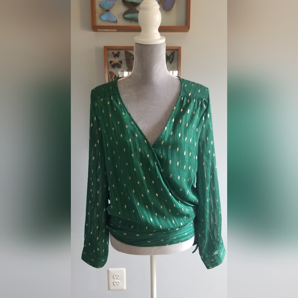 Lili & Lala • Gorgeous Green and Gold Wrap Blouse